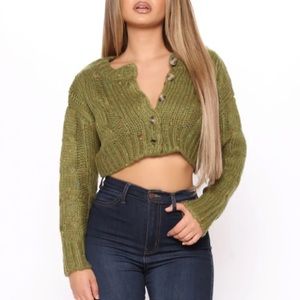 Fashion Nova Olive Cropped Cardigan
